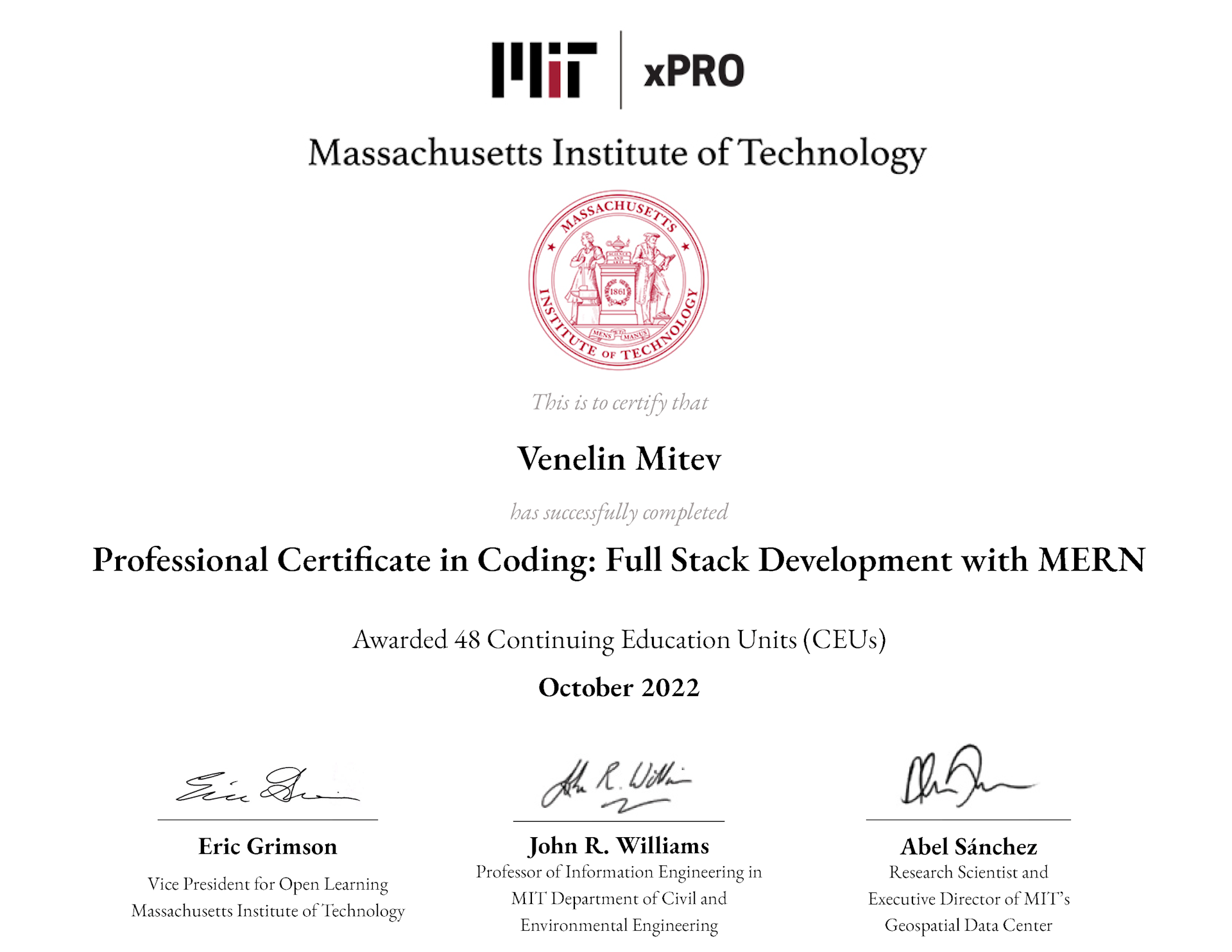 Professional Certificate in Full Stack Development with MERN Stack from Massachusetts Institute of Technology